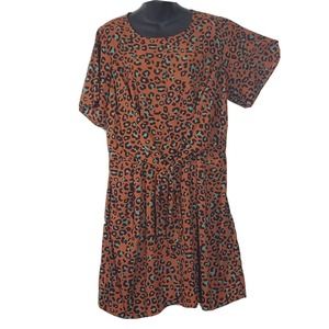 Sandy & Sid Short Sleeve Brown Green Leopard Print Knee Length Dress XL